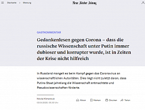 Kommentar der Botschaft der Russischen Föderation in der Schweiz im Zusammenhang mit dem Artikel „Russisches Gedankenlesen gegen Corona“ („Neue Zürcher Zeitung“, 3 April 2020)